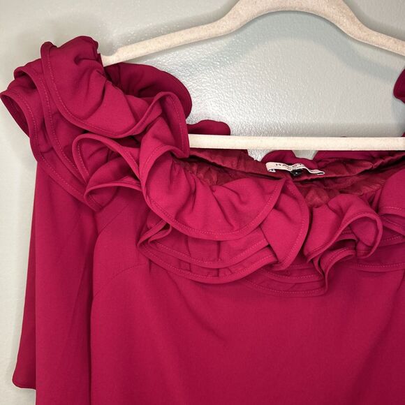 Halston Heritage Flowy Mini Dress Off The Shoulder Ruffle Trim Pink Women’s 2 - Picture 4 of 13